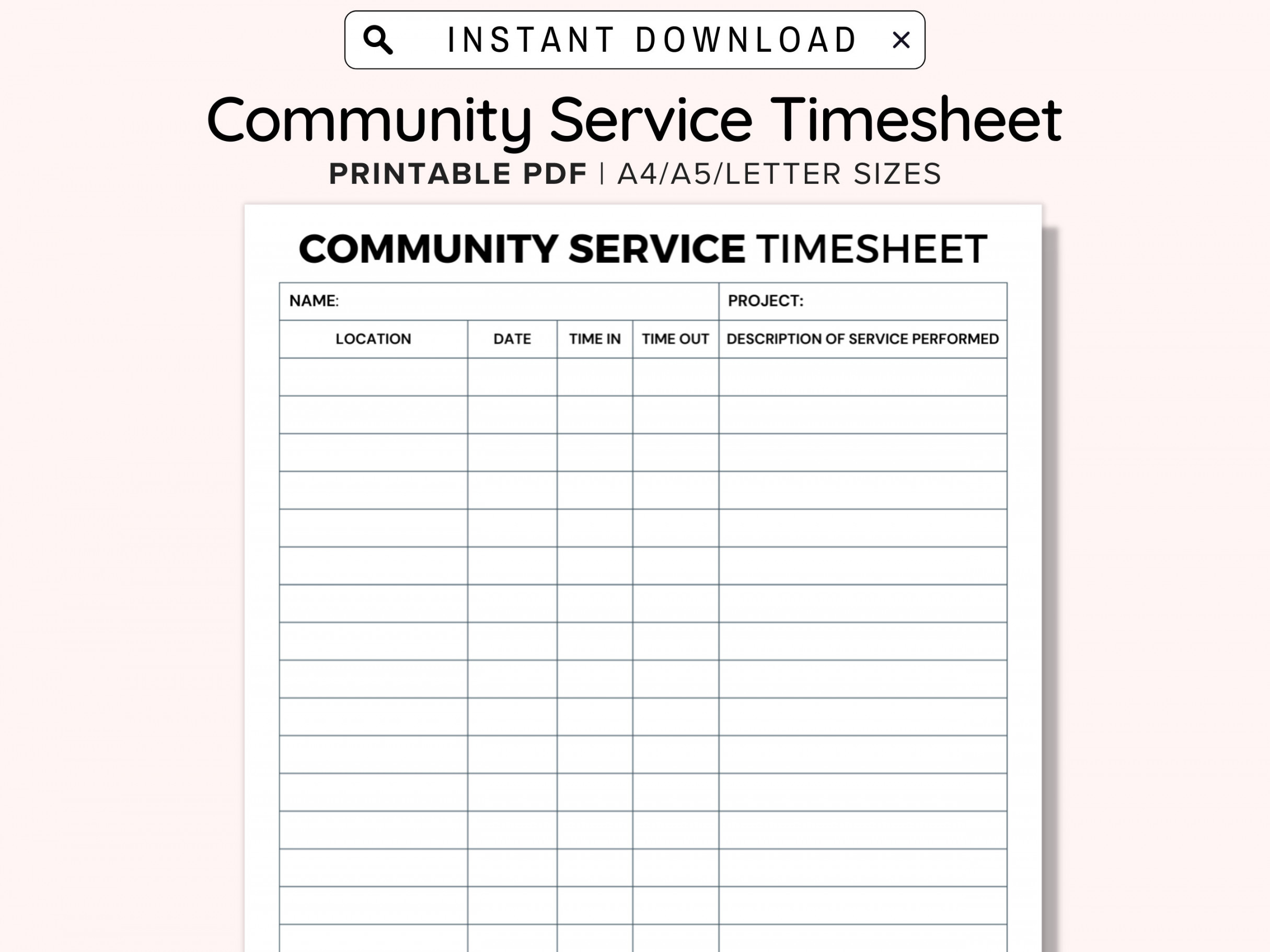 Community Service Stunden Log Sheet zum Ausdrucken Volunteer - Etsy