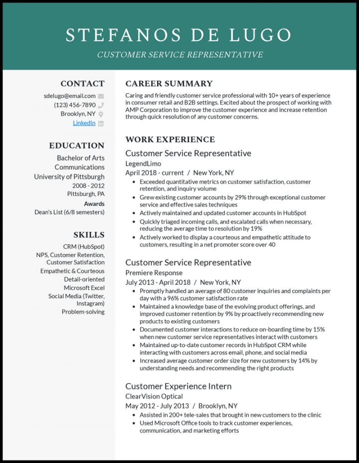 Customer Service Resume Examples for