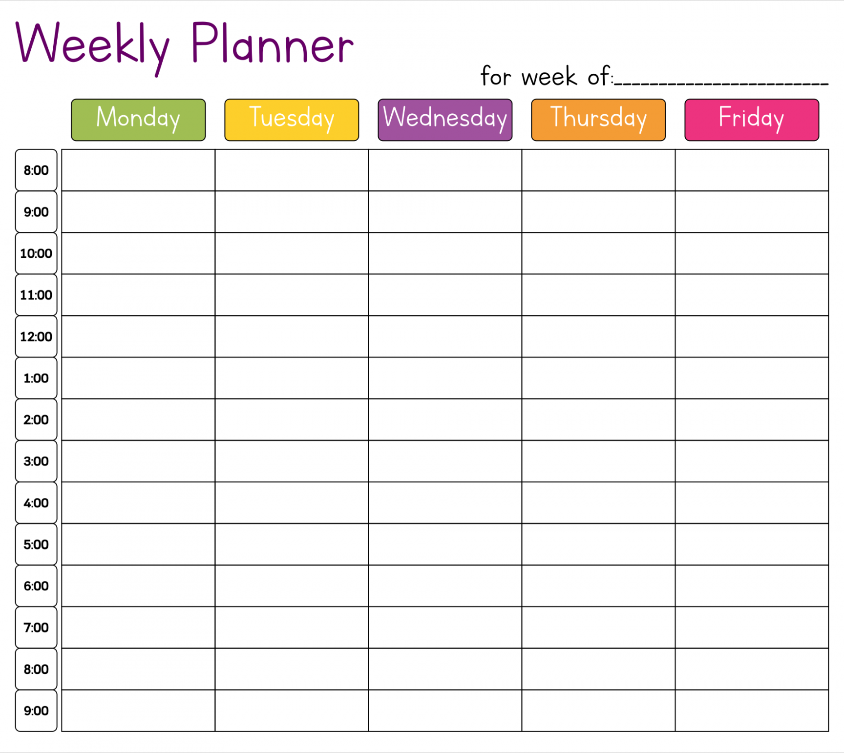 Cute Hourly Planner Printable  Weekly planner template, Schedule