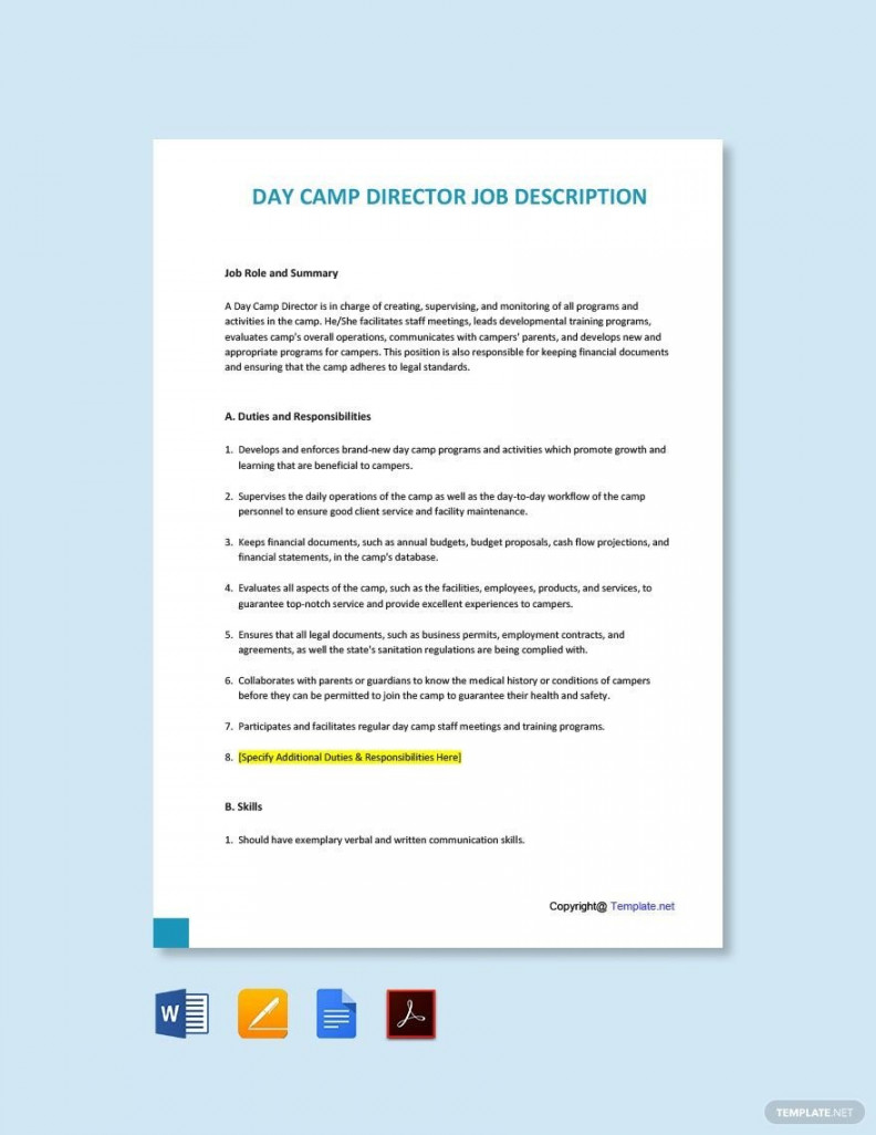 Day Camp Director Job Ad/Description Template - Download in Word