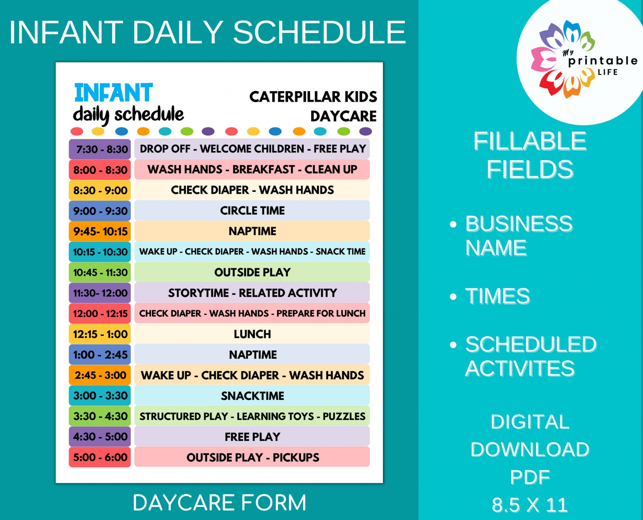 Daycare Daily Schedule for Infants Printable Child Care - Etsy