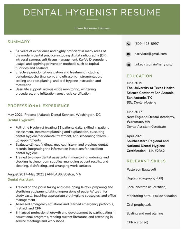 Dental Hygienist Resume Example & Writing Tips