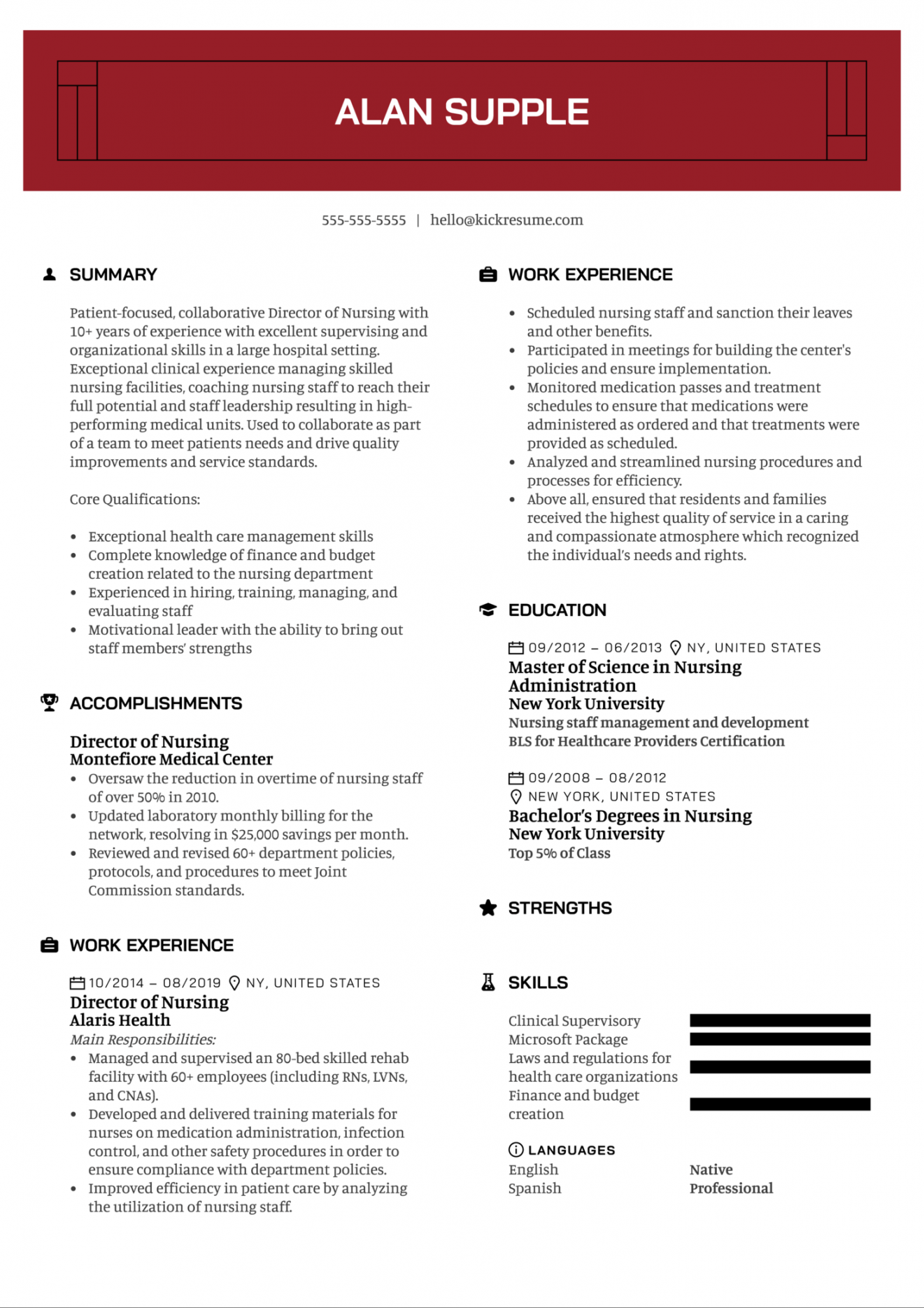 Director of Nursing Resume Example  Kickresume