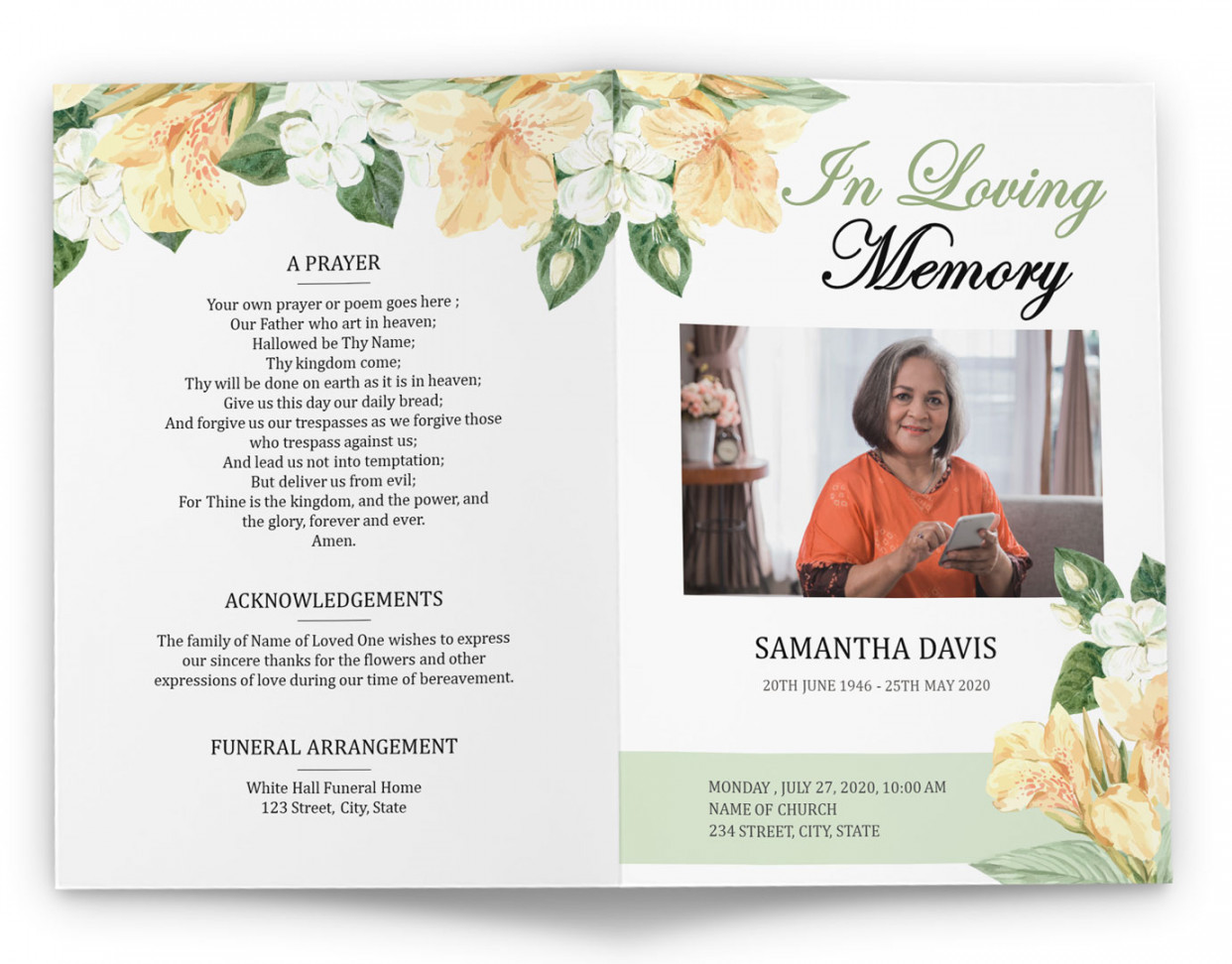 Download Obituary Program Template For DIY Funeral Service Brochure