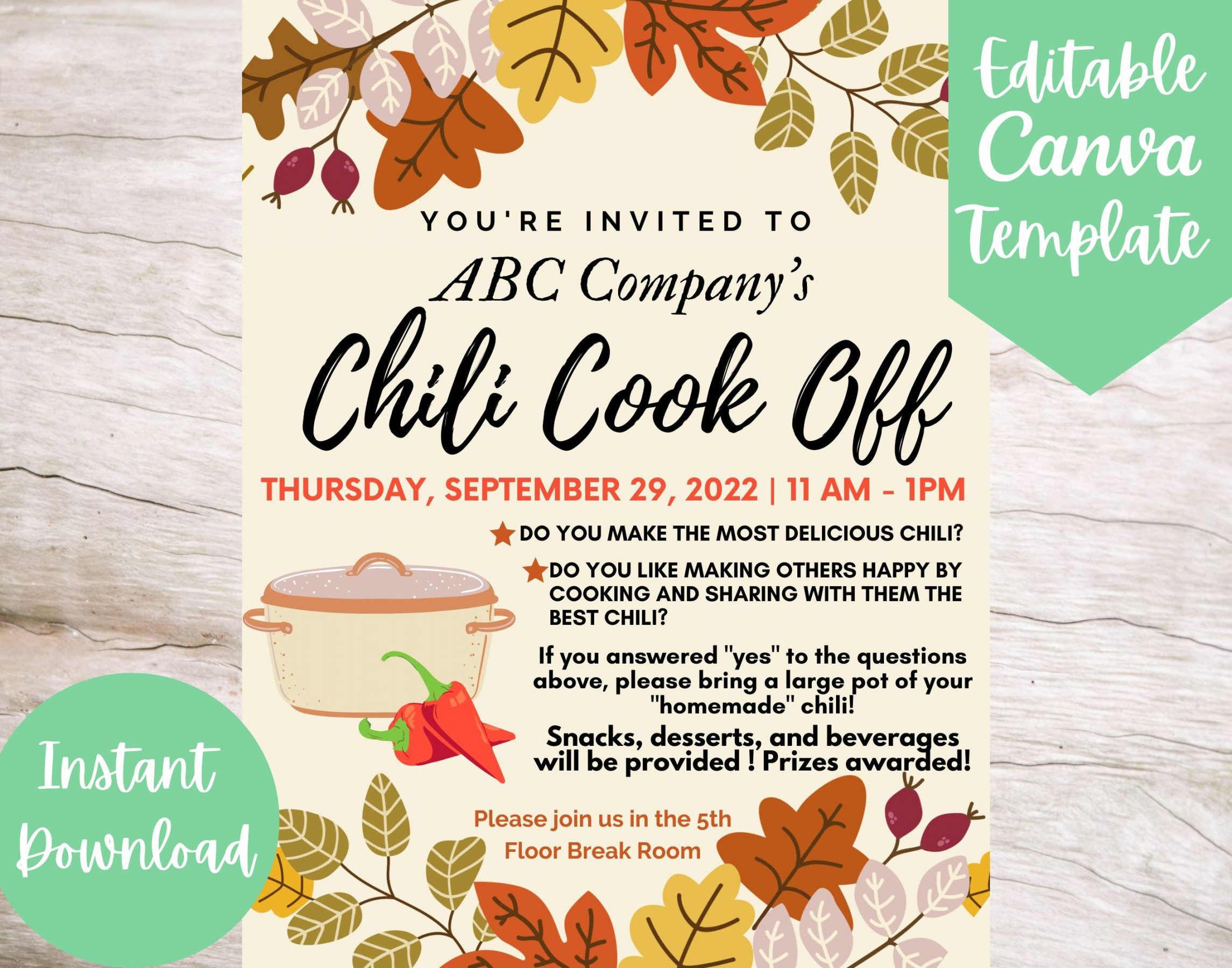 Editable and Printable Office Chili Cook off Invitation Flyer