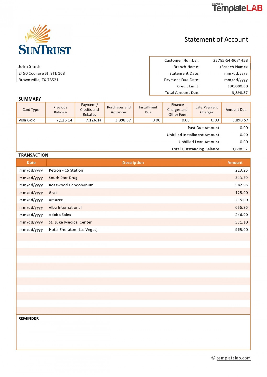 Editable Bank Statement Templates [FREE] ᐅ TemplateLab