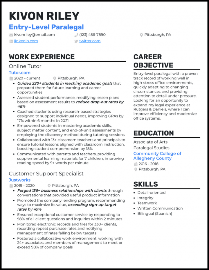 Entry-Level Paralegal Resume Examples Working in 202