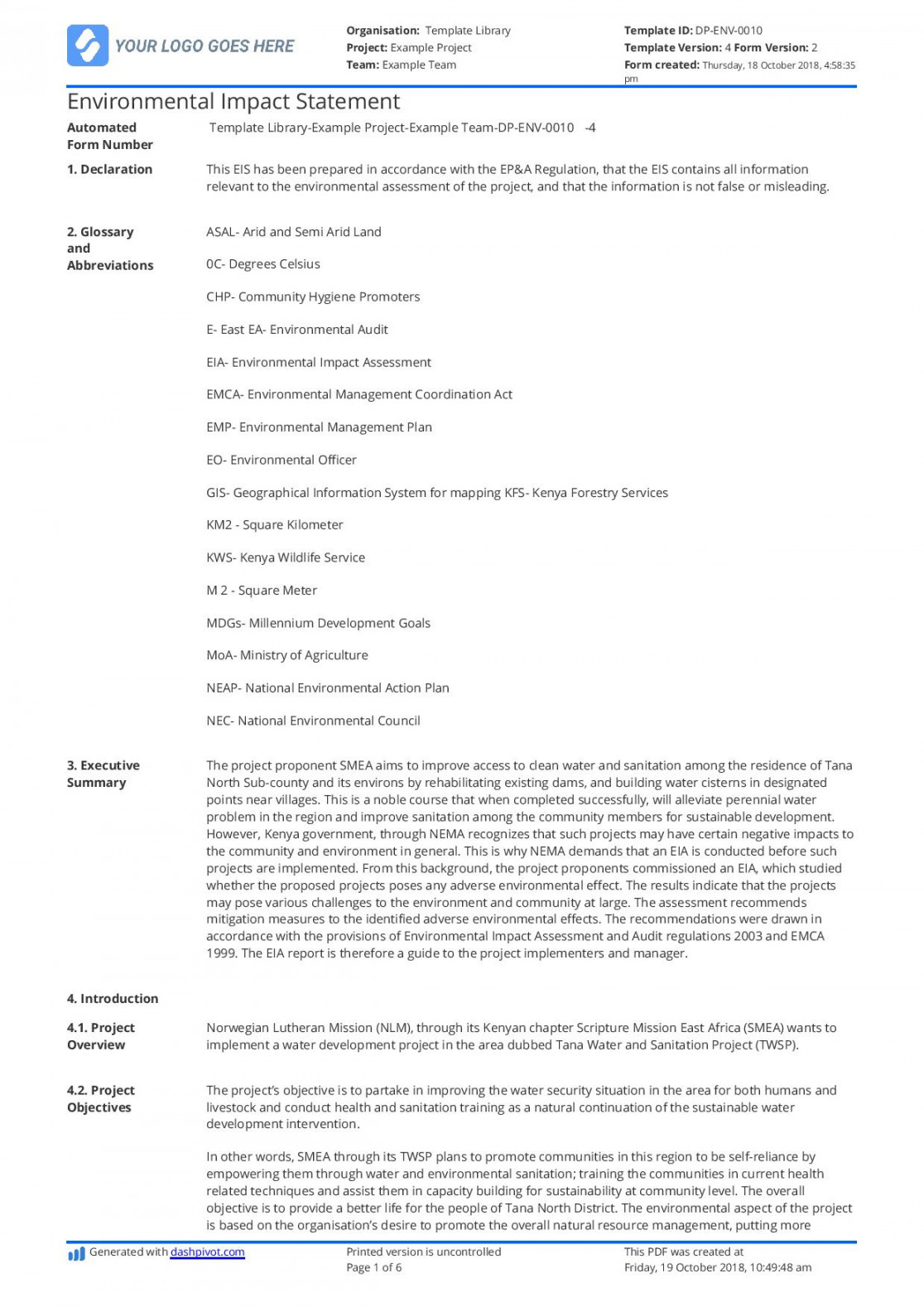 Environmental Impact Statement Example (Free and customisable)