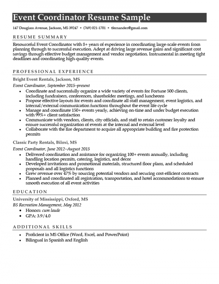 Event Coordinator Resume (Sample & Writing Tips)