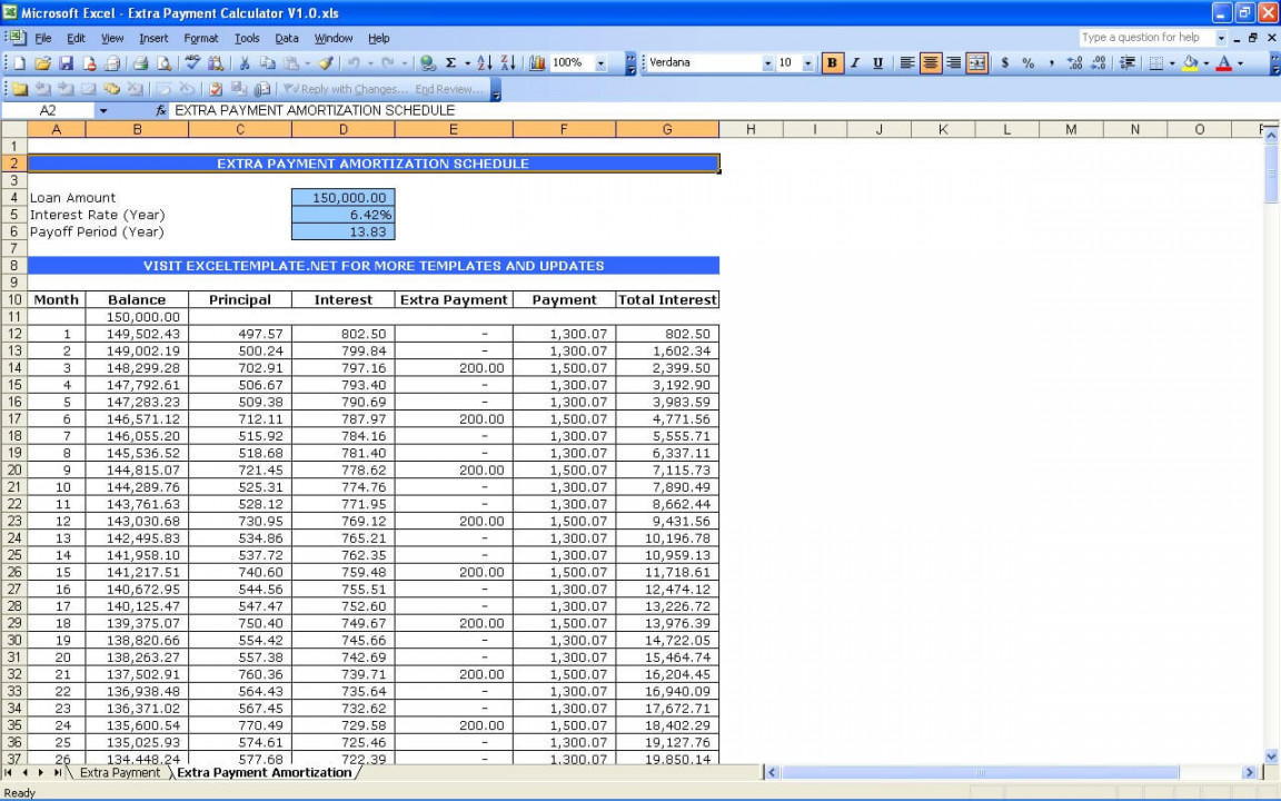 Extra Payment Calculator » The Spreadsheet Page