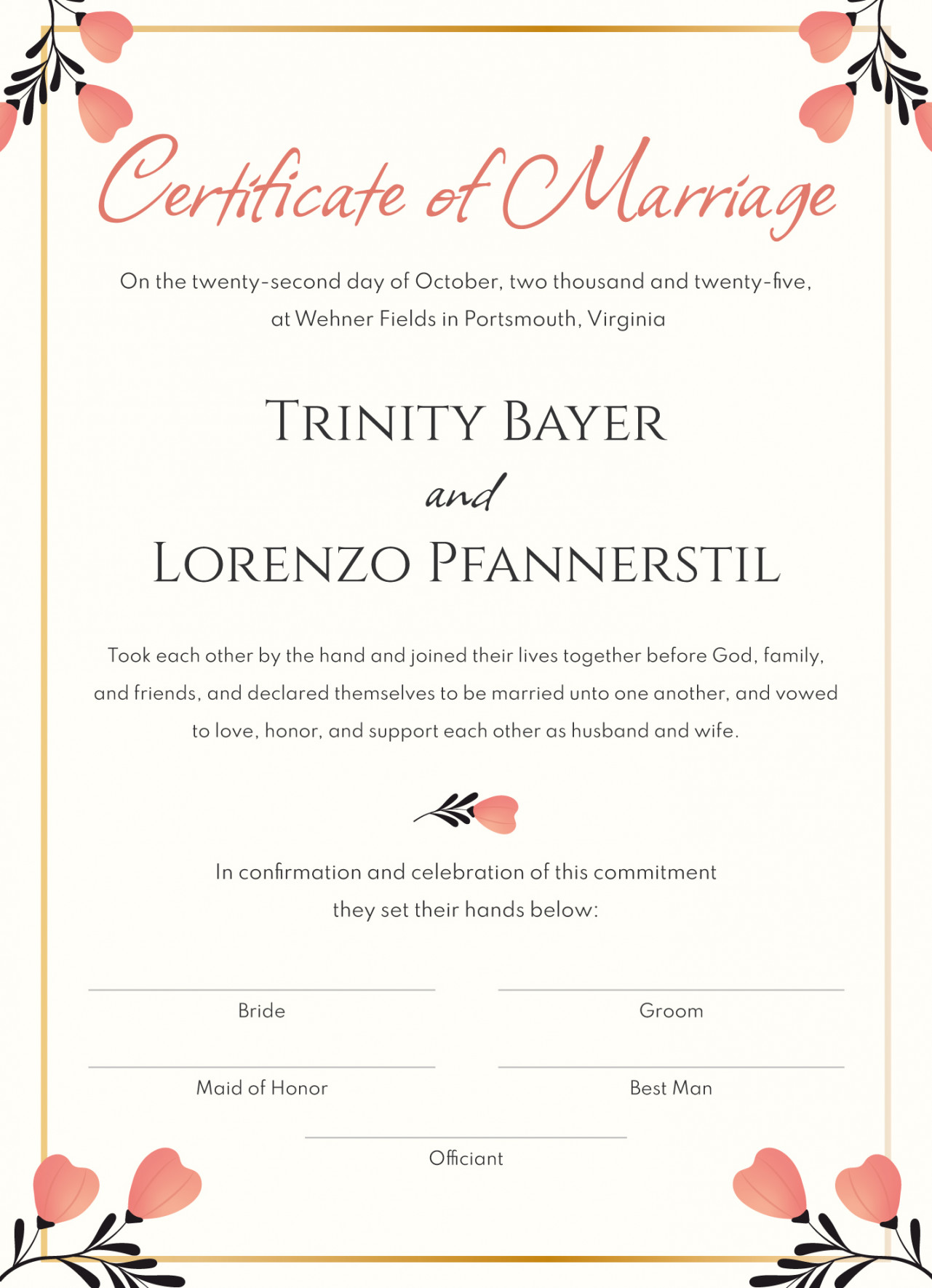 Fake Marriage Certificate Free Google Docs Template - gdoc