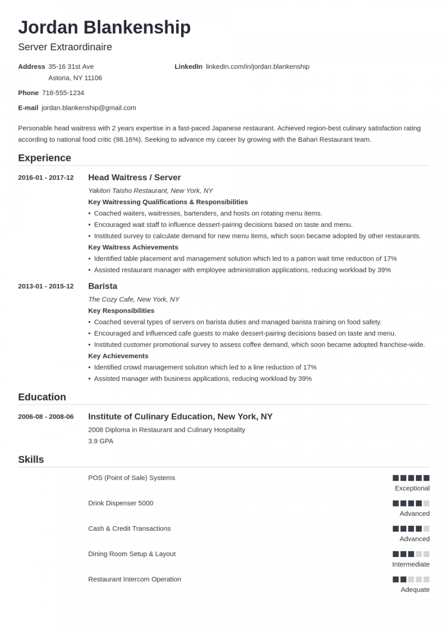 Food Service Resume Examples [+ Skills & Job Description]