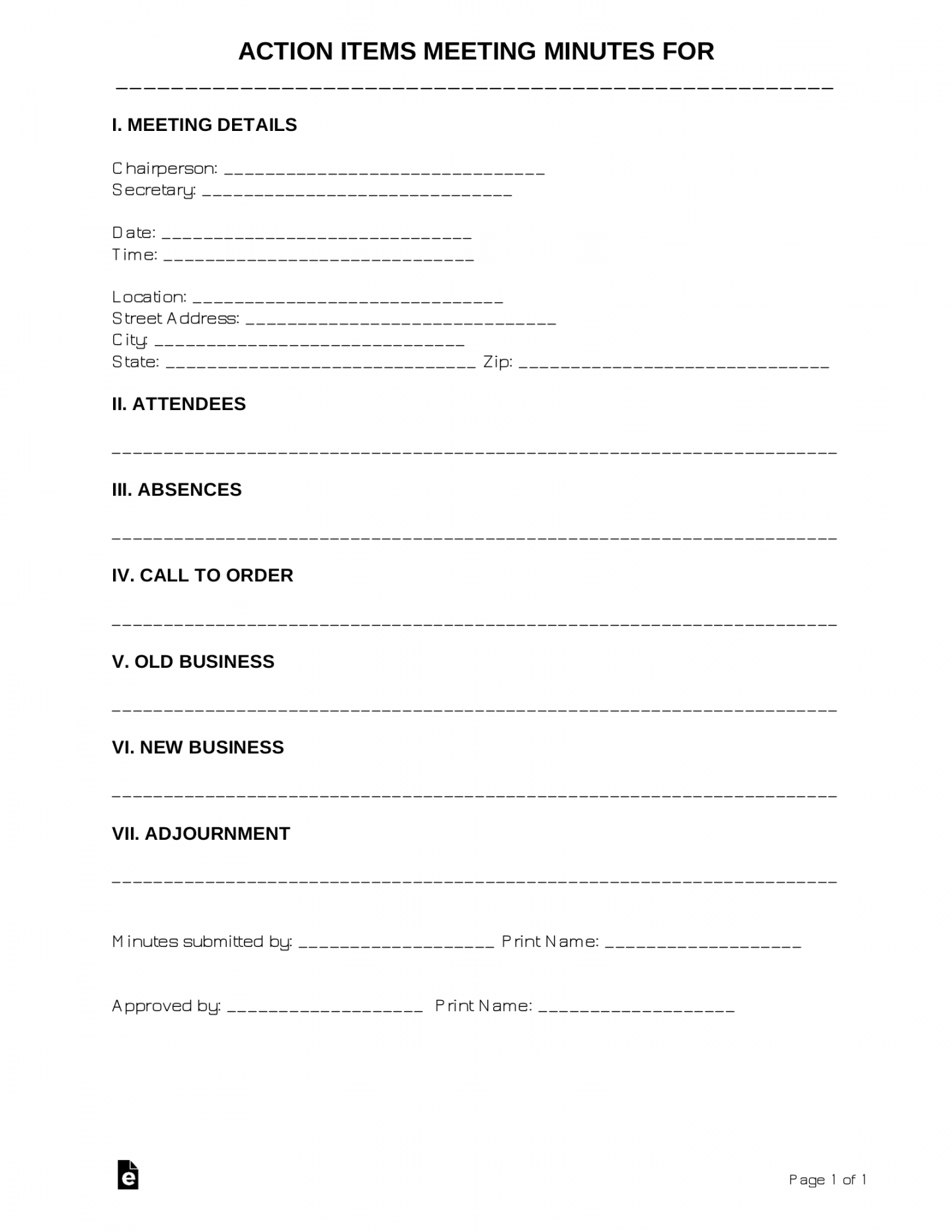 Free Action Items Meeting Minutes Template  Sample - PDF  Word