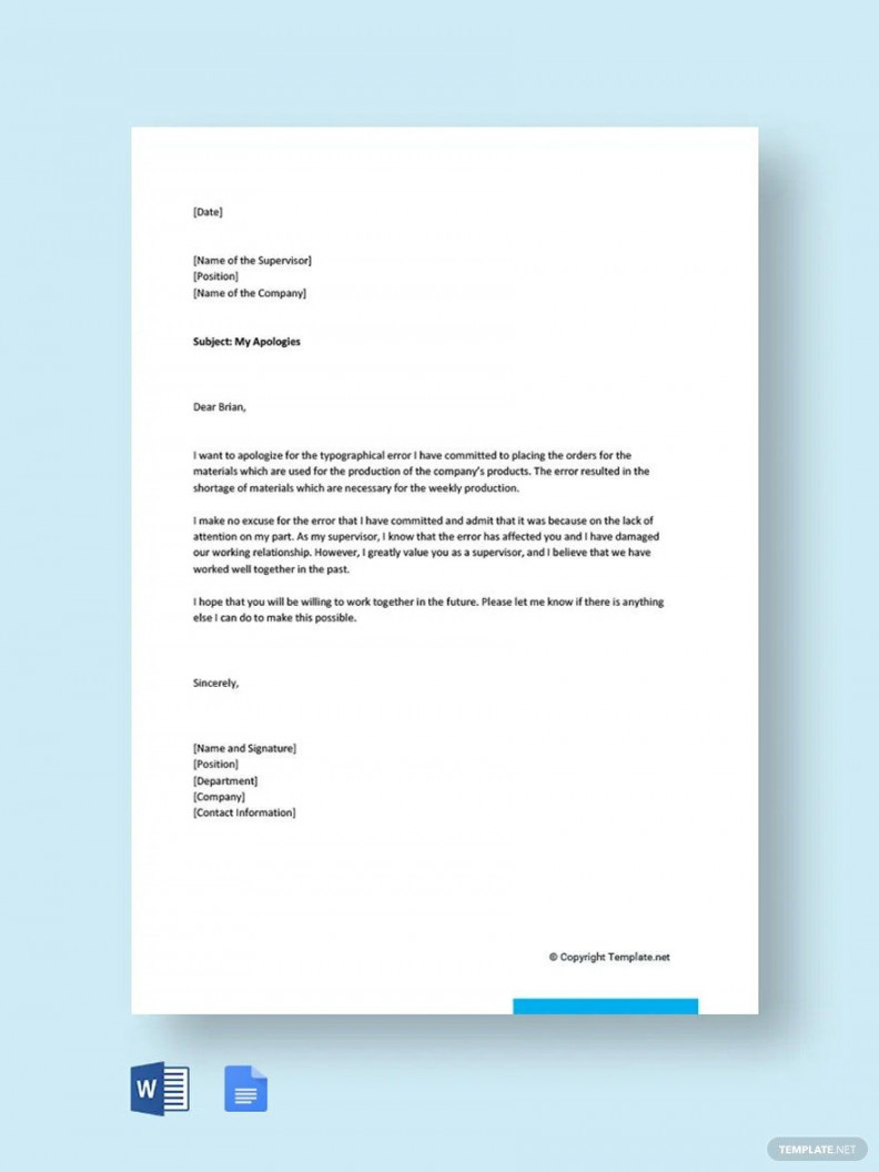 Free Apology Letter for Mistake in Work Template - Download in