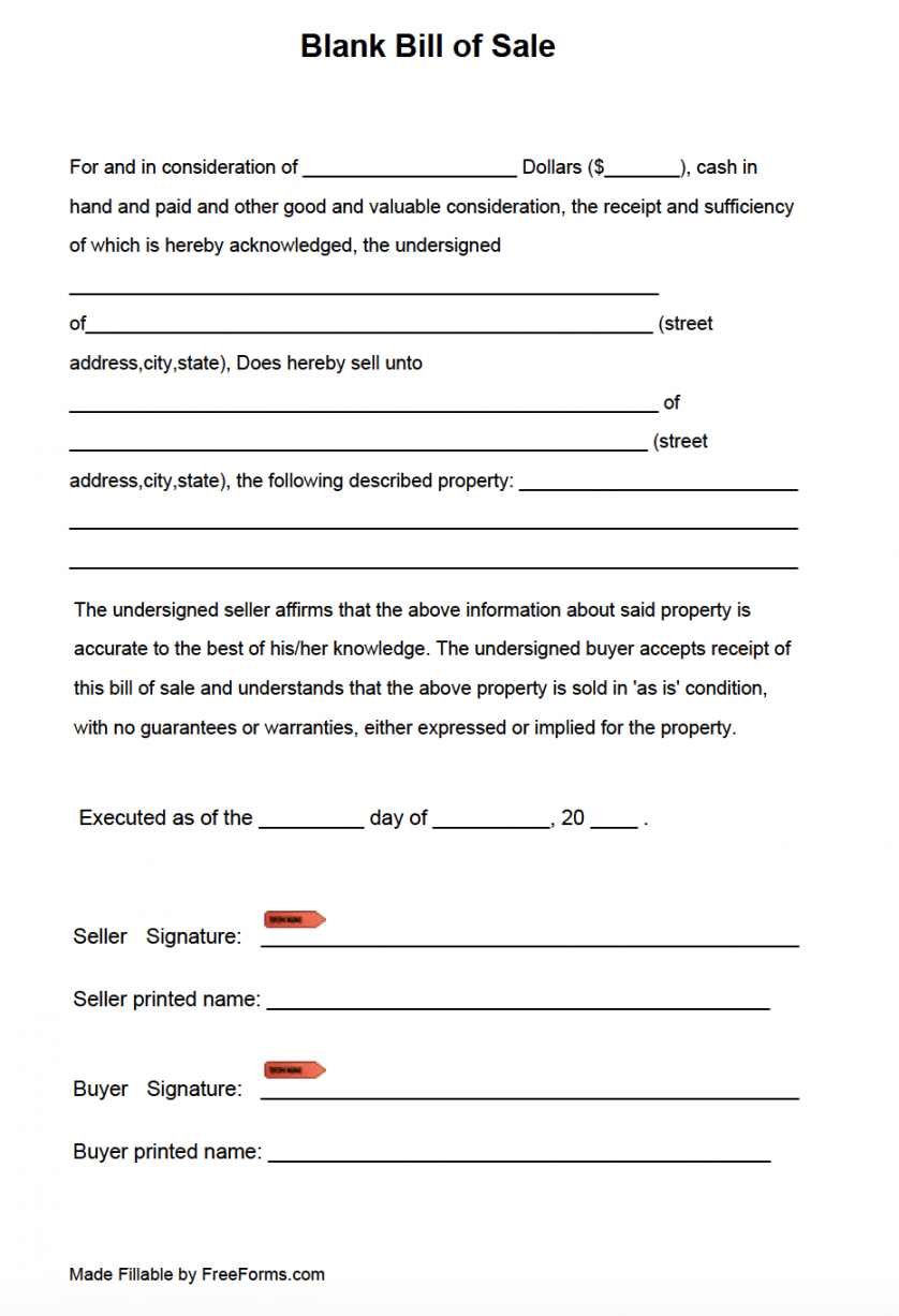 Free Blank Bill of Sale Form  PDF