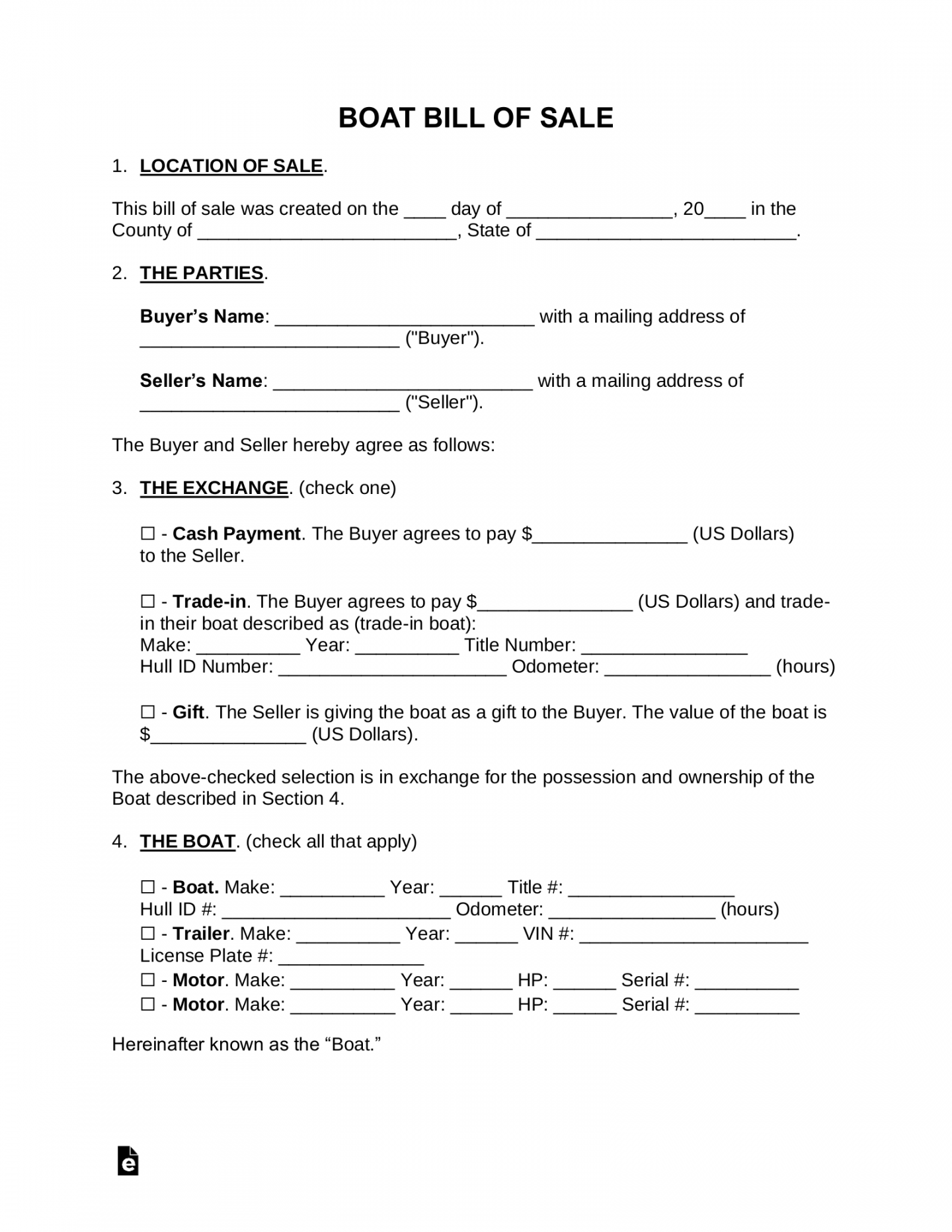 Free Boat Bill of Sale Form - PDF  Word – eForms