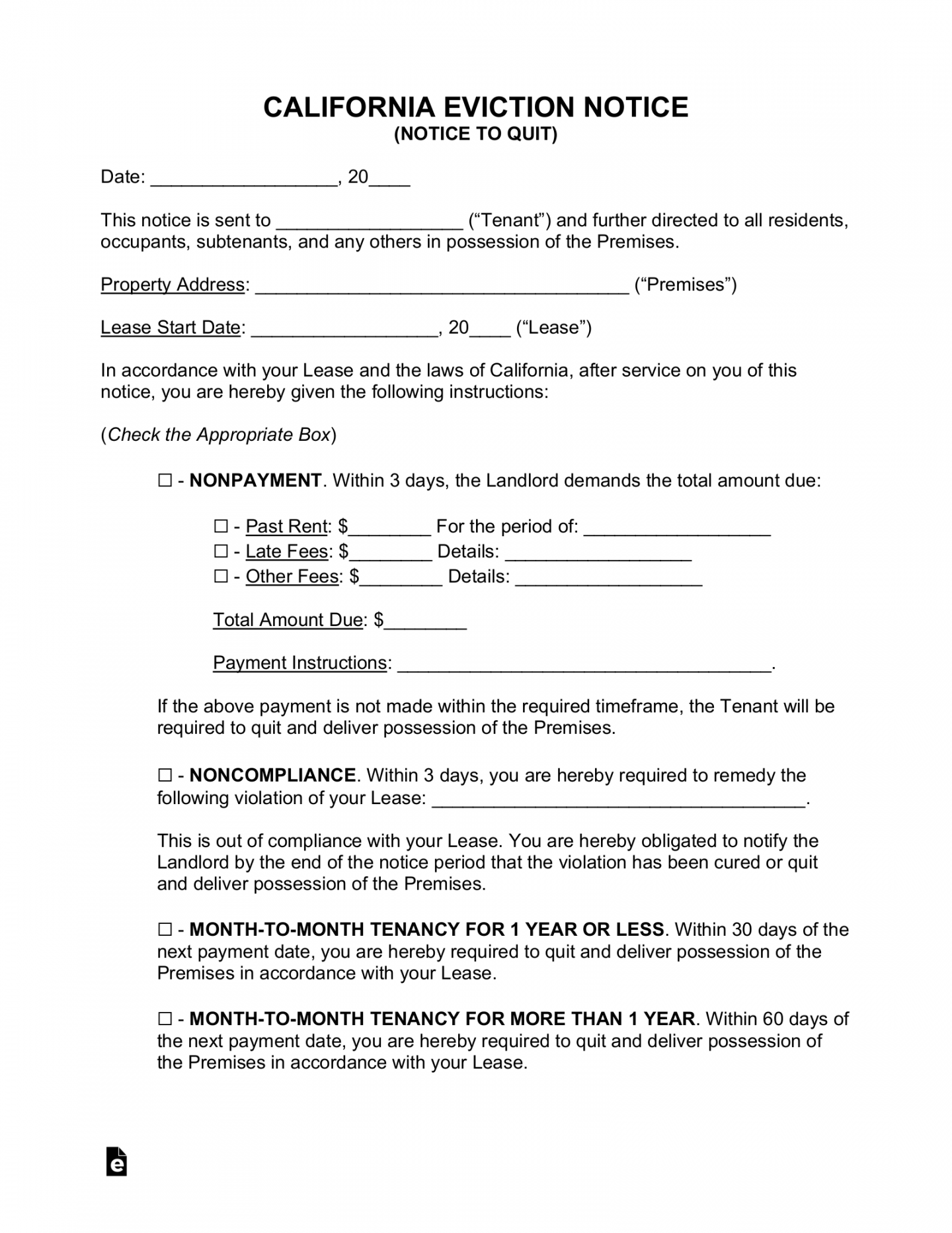 Free California Eviction Notice Forms () - PDF  Word – eForms