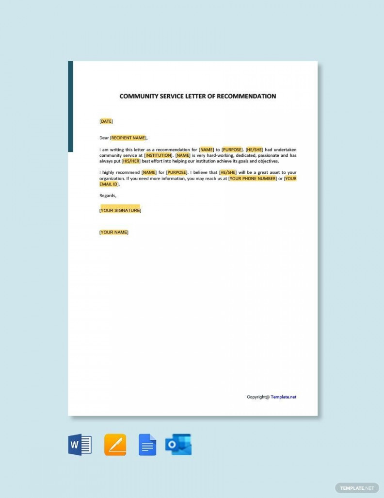 Free Community Service Letter of Recommendation - Download in Word