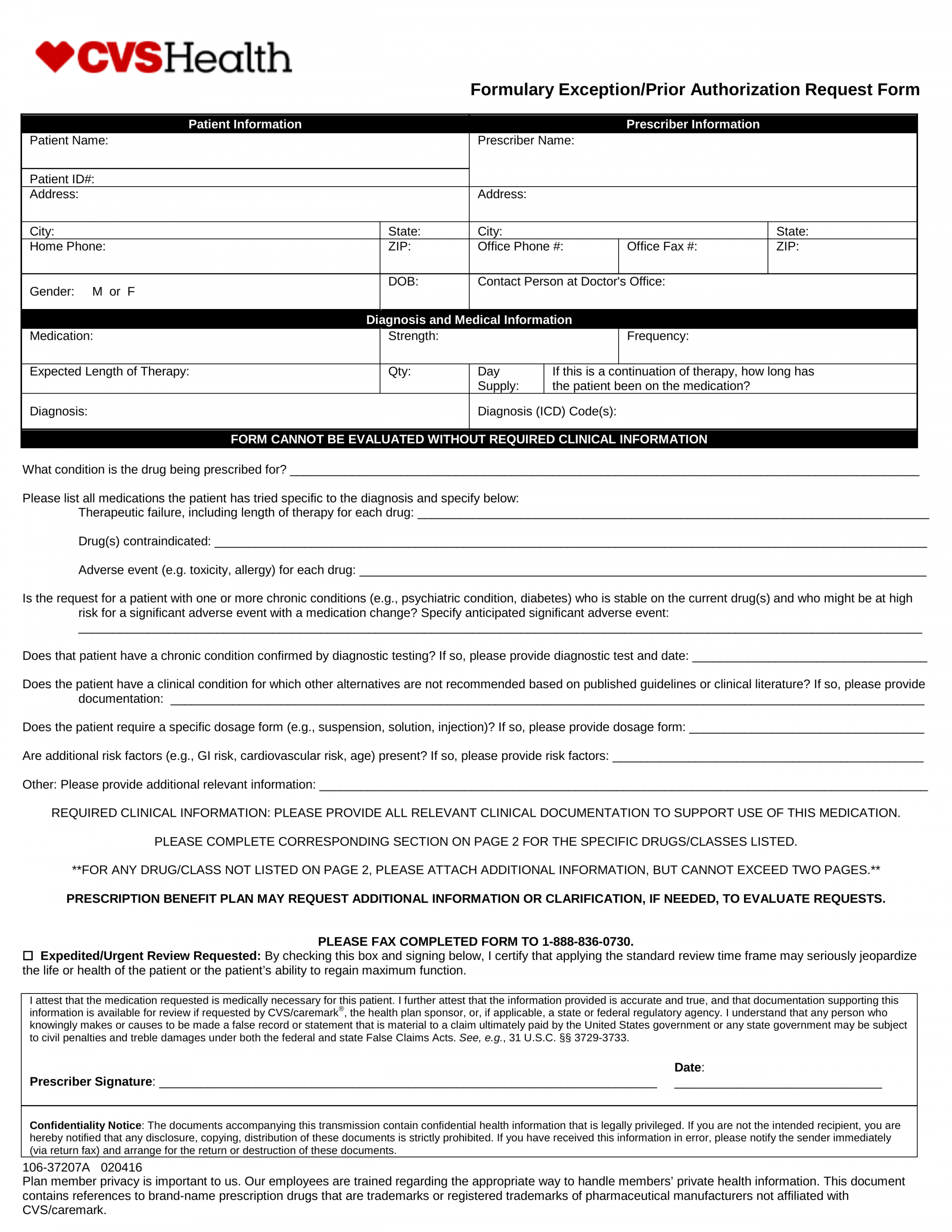 Free CVS/Caremark Prior (Rx) Authorization Form - PDF – eForms