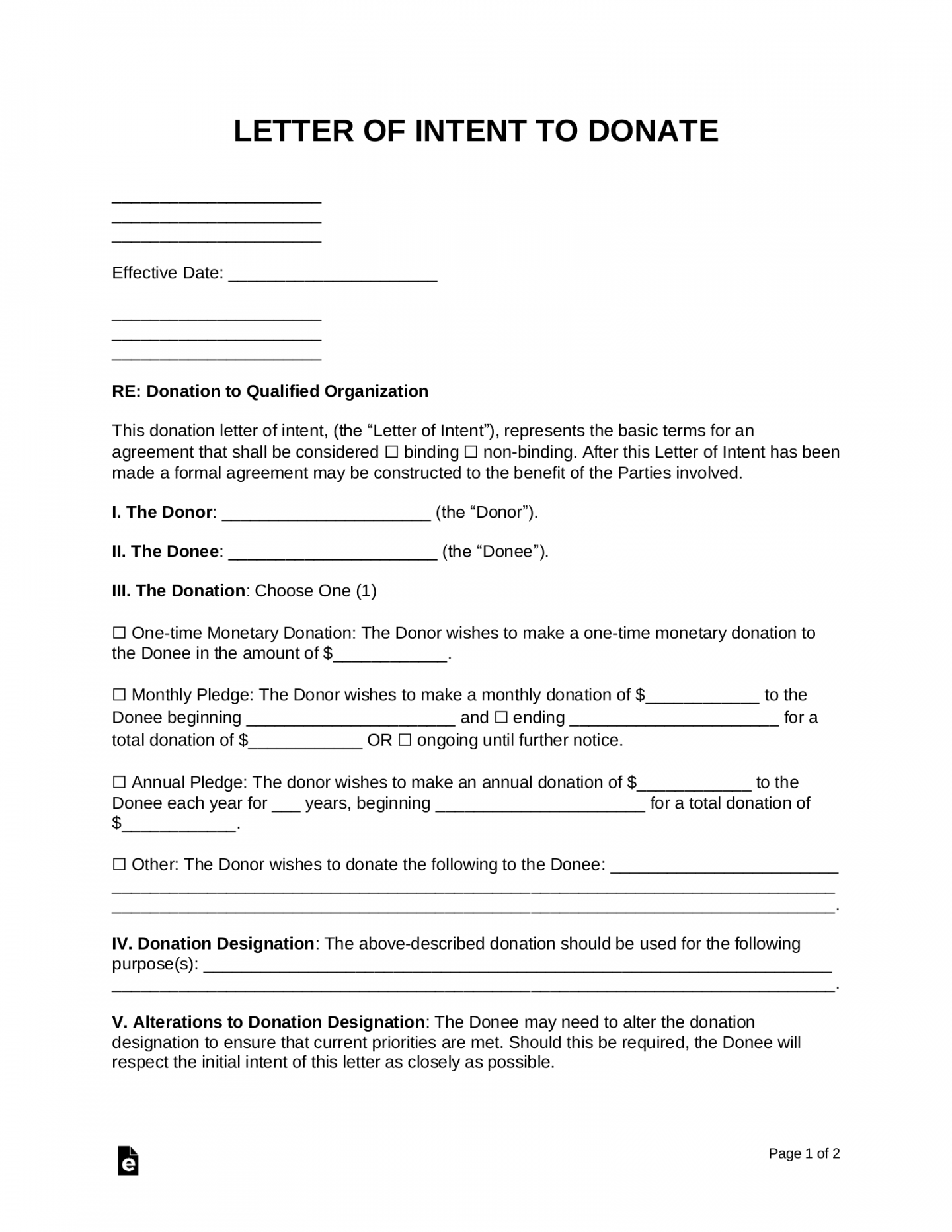 Free Donation Letter of Intent Template - PDF  Word – eForms