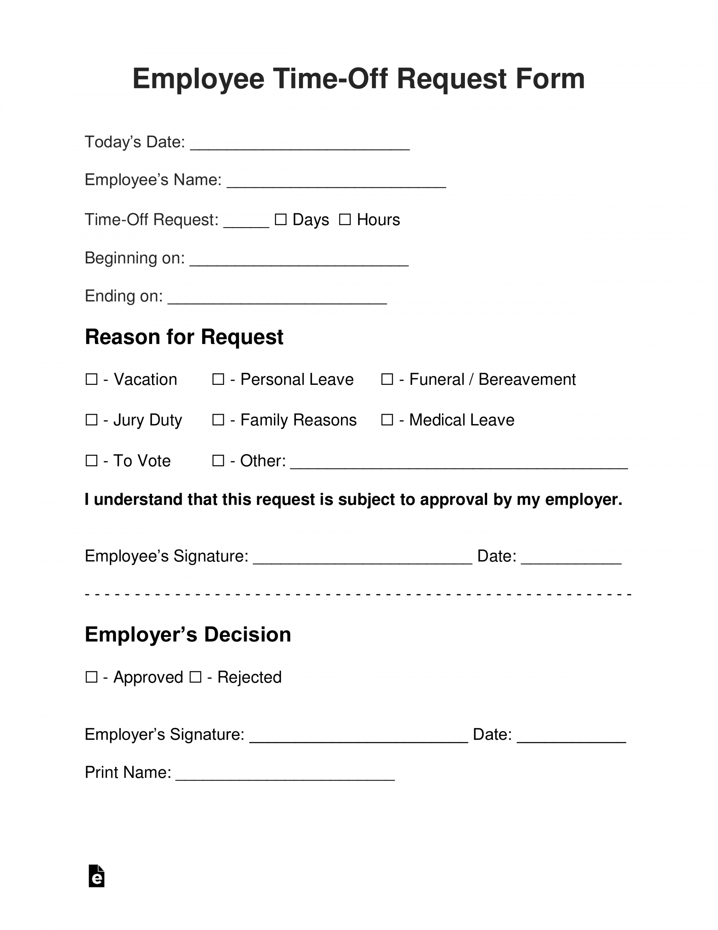 Free Employee Time-Off (Vacation) Request Form - PDF  Word – eForms