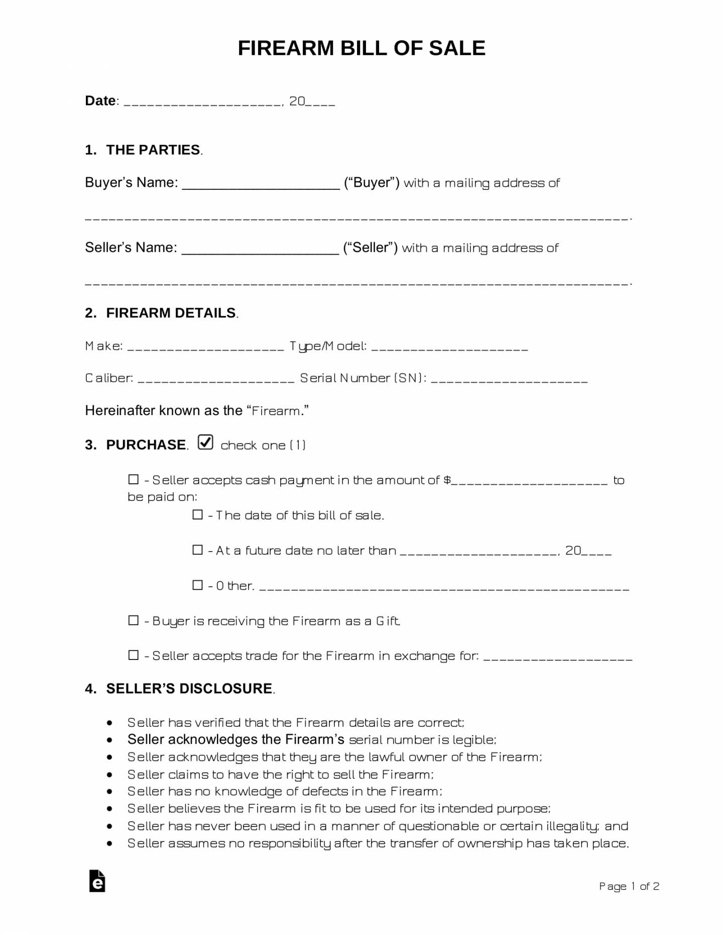 Free Firearm (Gun) Bill of Sale Form - PDF  Word – eForms