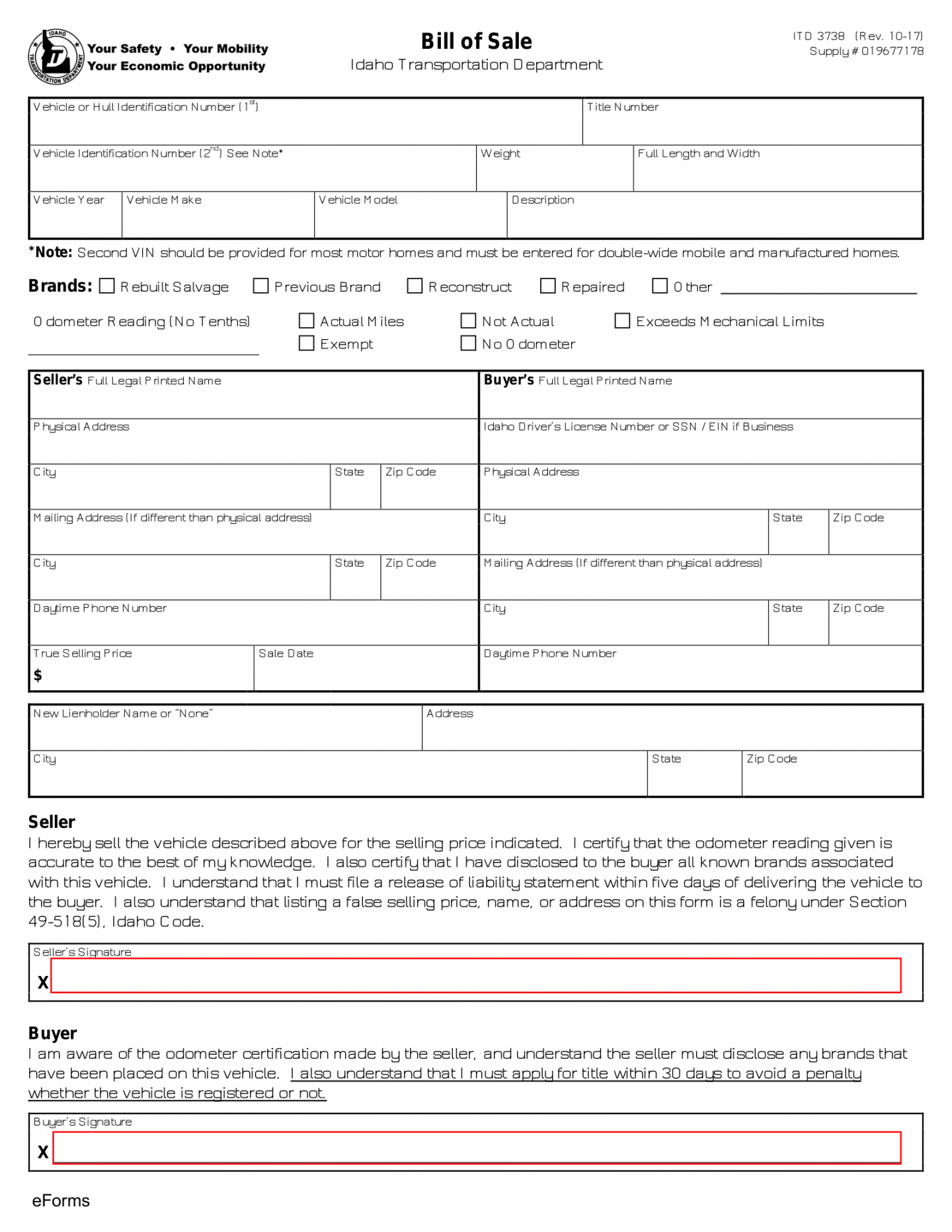 Free Idaho Bill of Sale Forms () - PDF – eForms