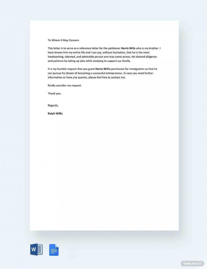 Free Immigration Reference Letter for a Family Member - Download