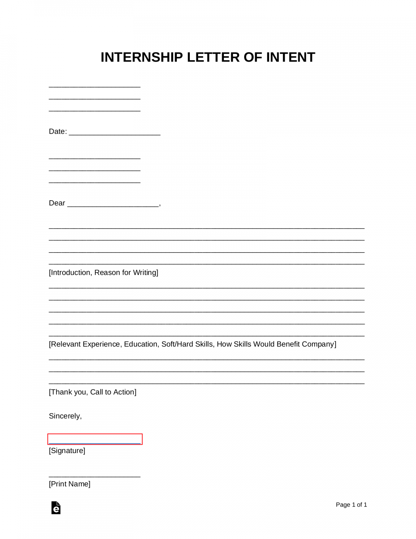 Free Internship Letter of Intent Template - PDF  Word – eForms