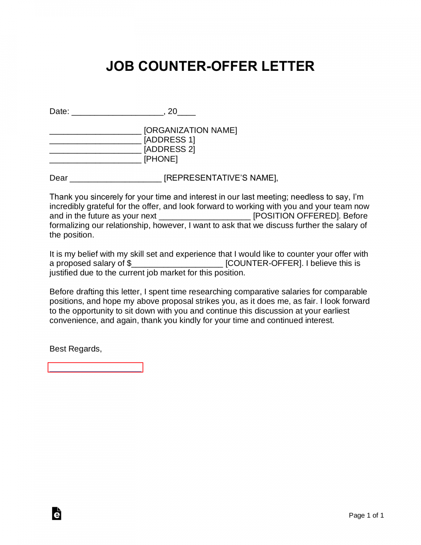 Free Job Counter-Offer Letter (For Salary) - PDF  Word – eForms