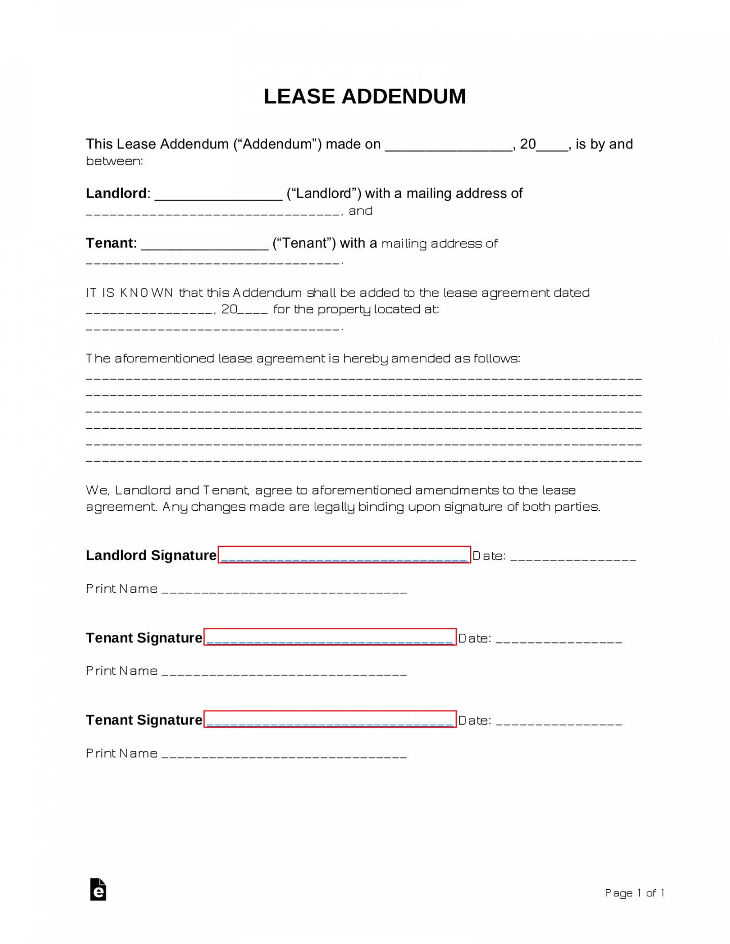 Free Lease Addendum Templates () - PDF  Word – eForms