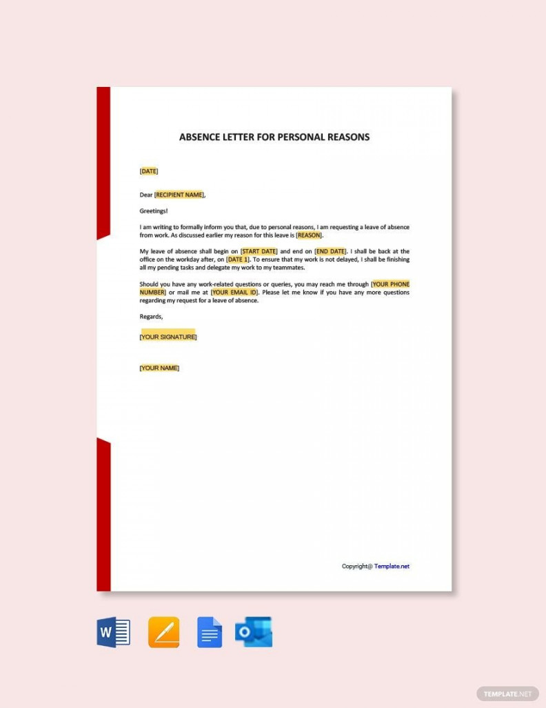 Free Leave of Absence Letter for Personal Reasons - Download in