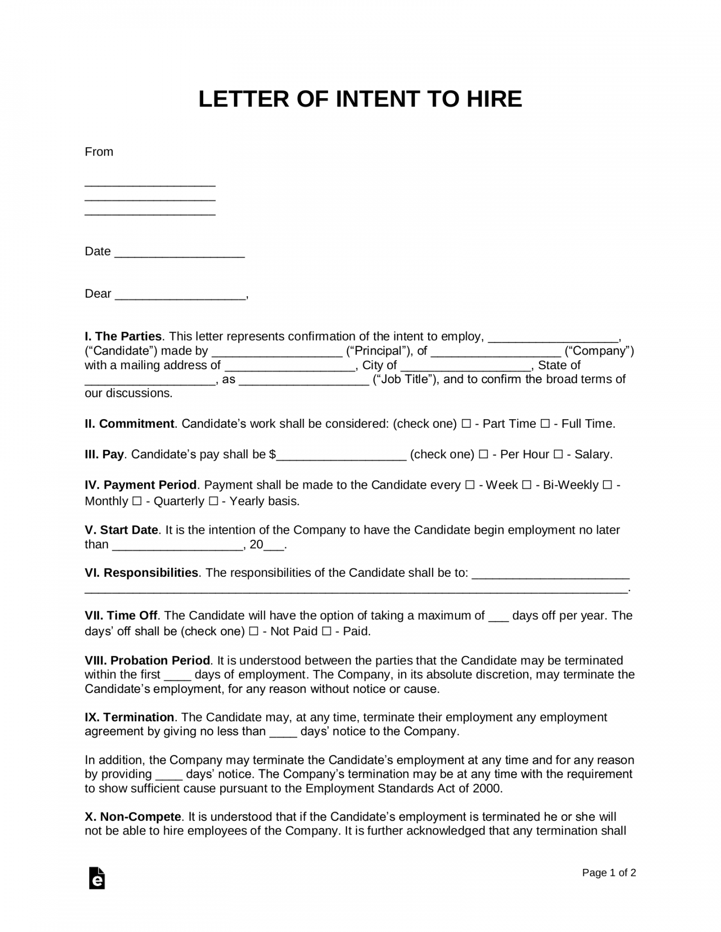 Free Letter of Intent to Hire Template  Sample - PDF  Word – eForms