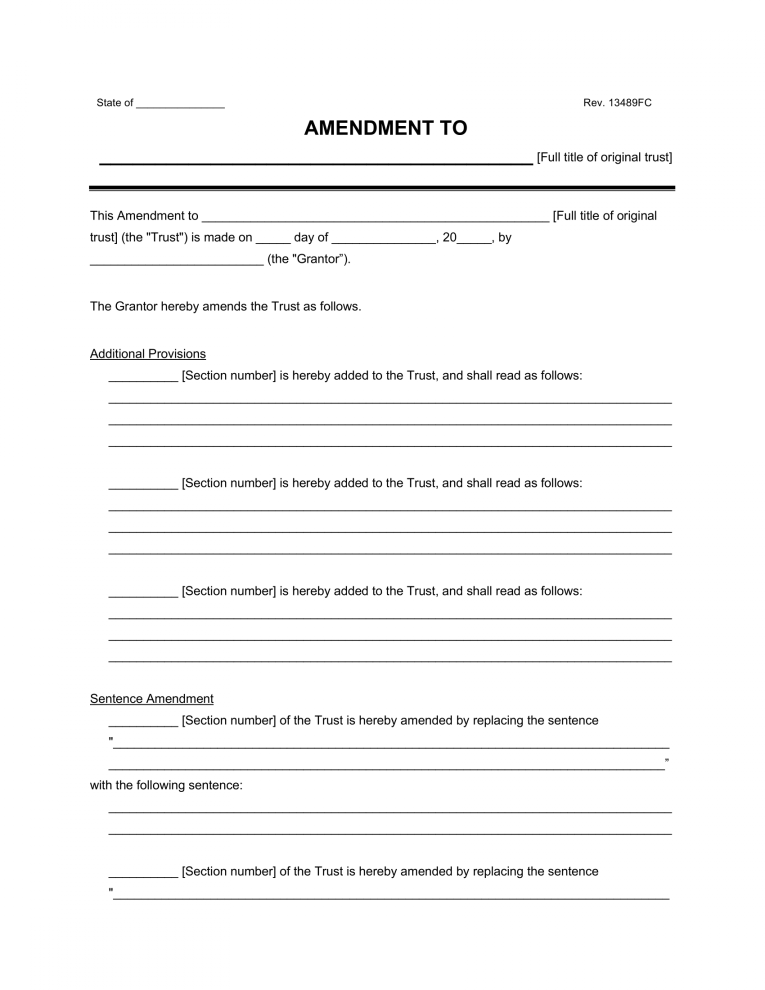 Free Living Trust Amendment Form  PDF & Word