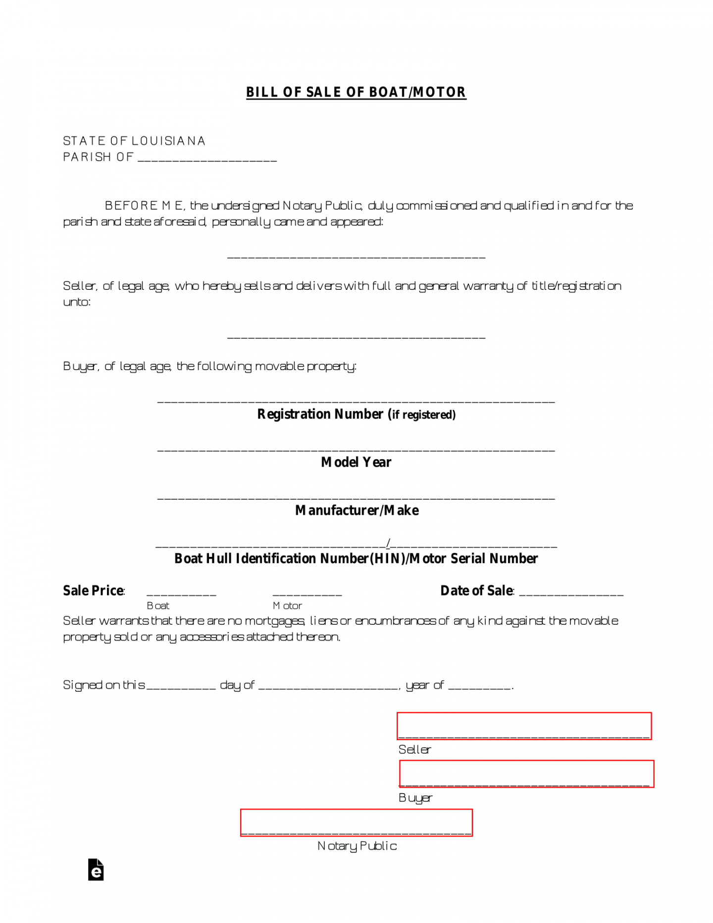 Free Louisiana Boat Bill of Sale Form - PDF – eForms