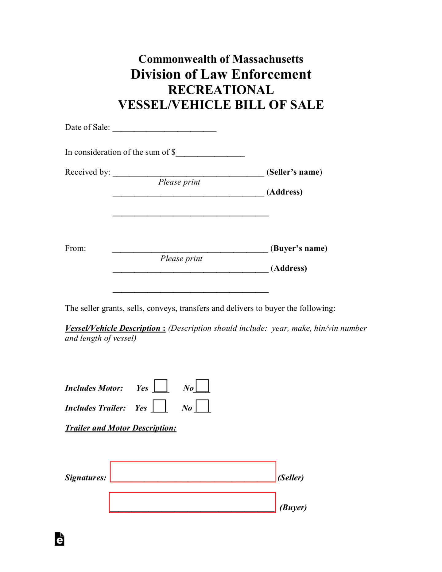 Free Massachusetts Bill of Sale Forms () - PDF – eForms