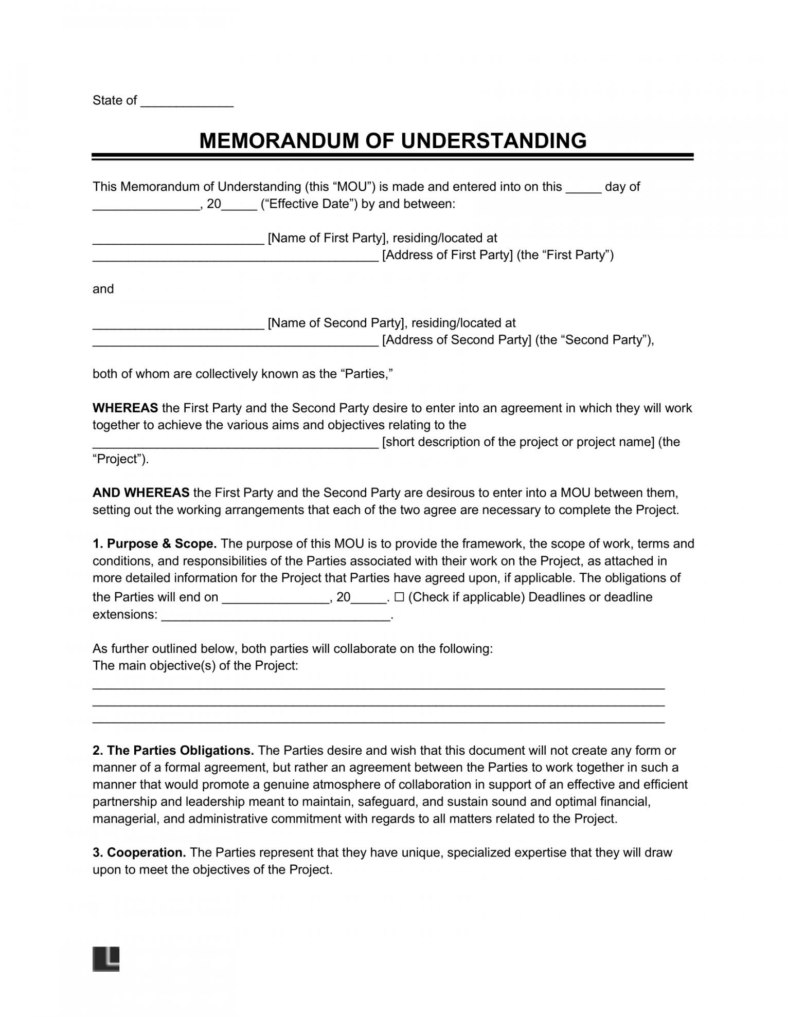 Free Memorandum of Understanding (MOU) Template