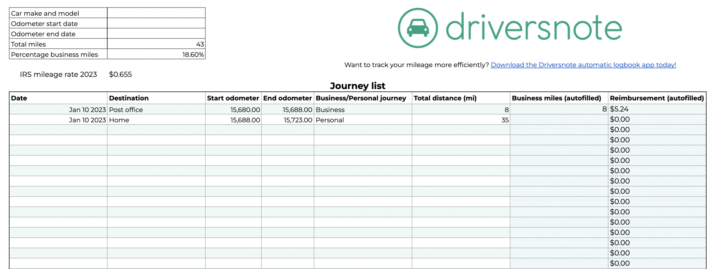 Free Mileage Log Template  IRS Compliant  Excel & PDF