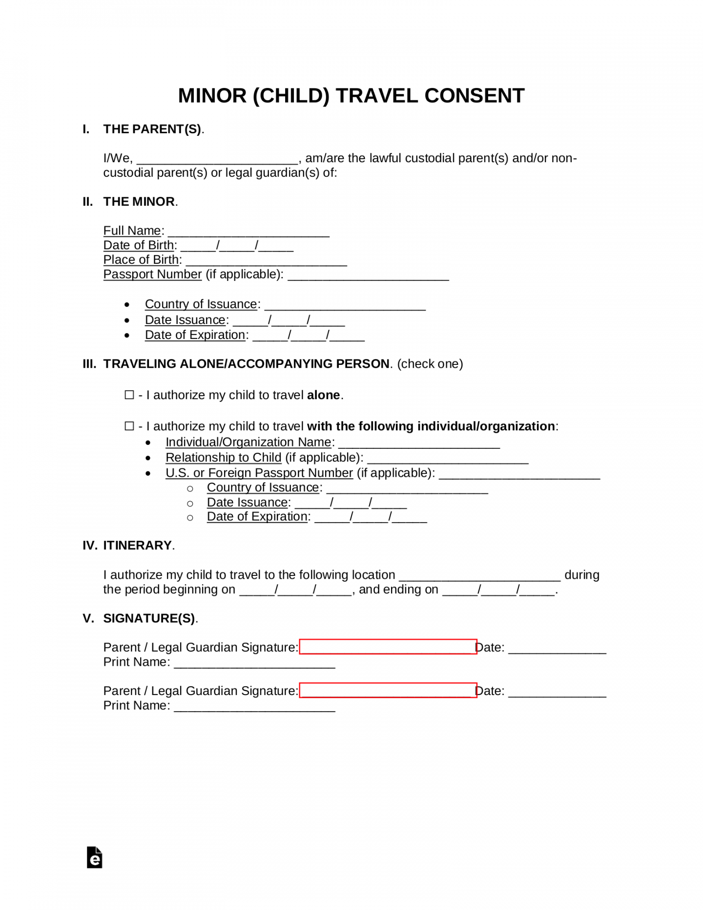 Free Minor (Child) Travel Consent Form - PDF  Word – eForms