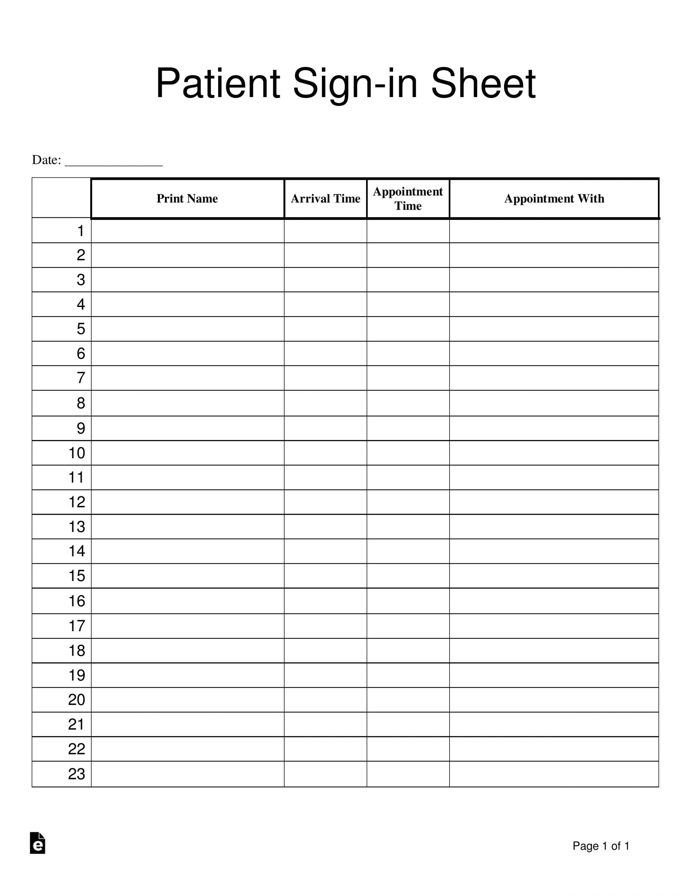 Free Patient Sign-in Sheet Template - PDF  Word – eForms