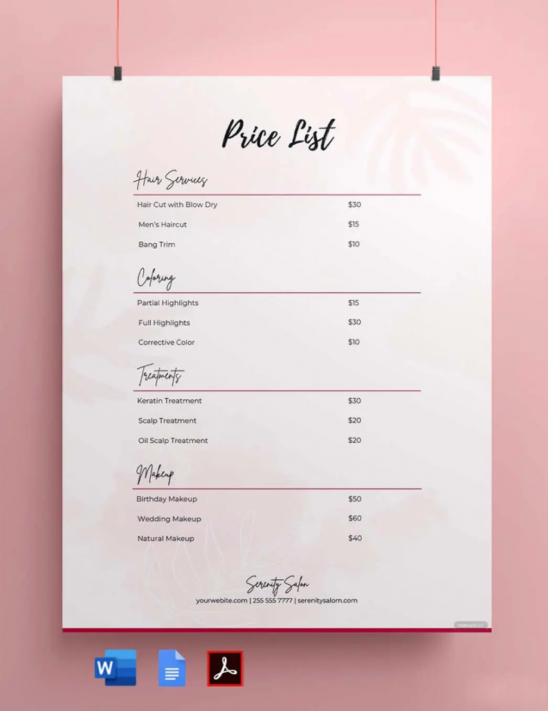 Free Price List Template - Download in Word, Google Docs, PDF