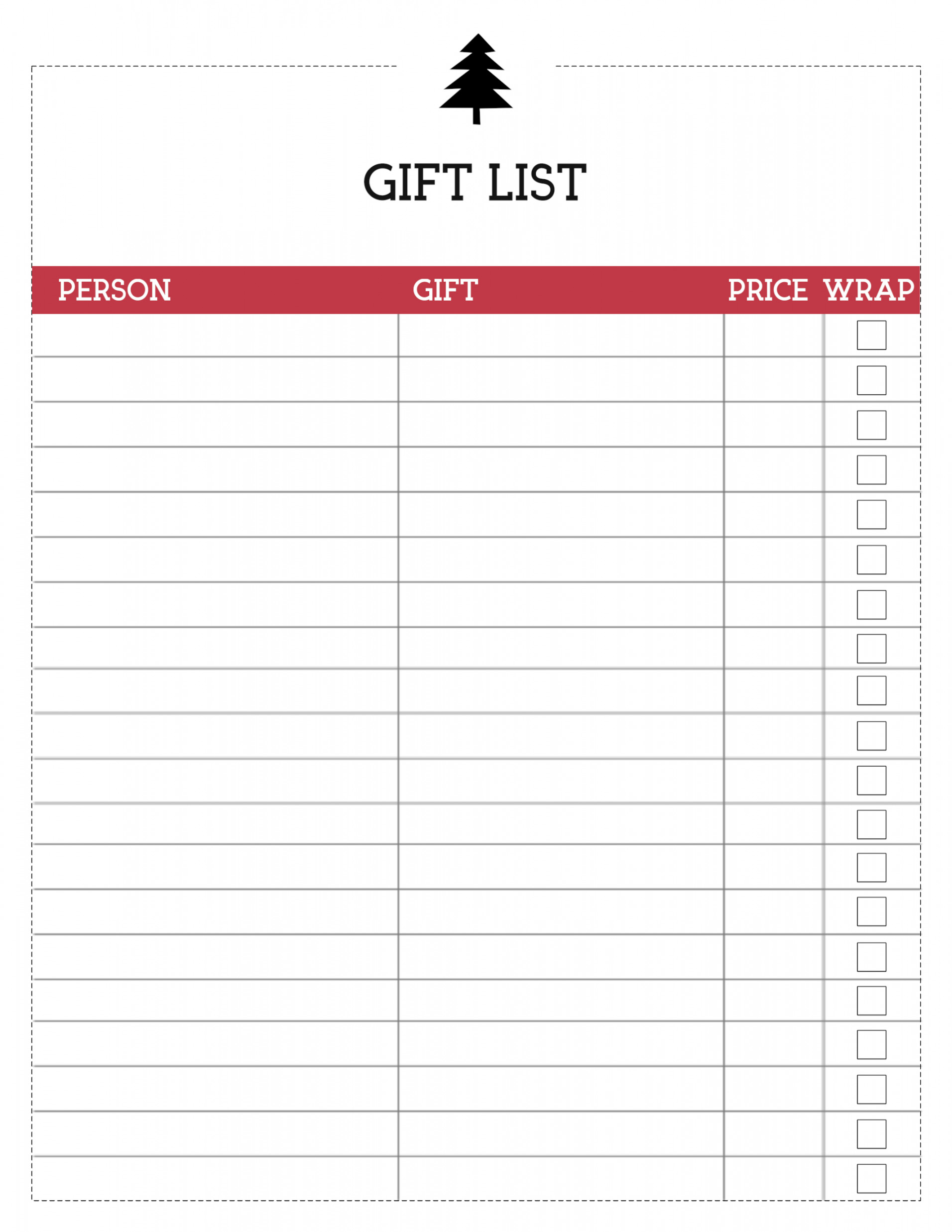 Free Printable Christmas List Template Gift List - Paper Trail