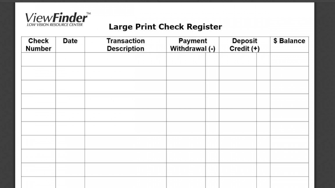 Free Printable Large Print Check Register http