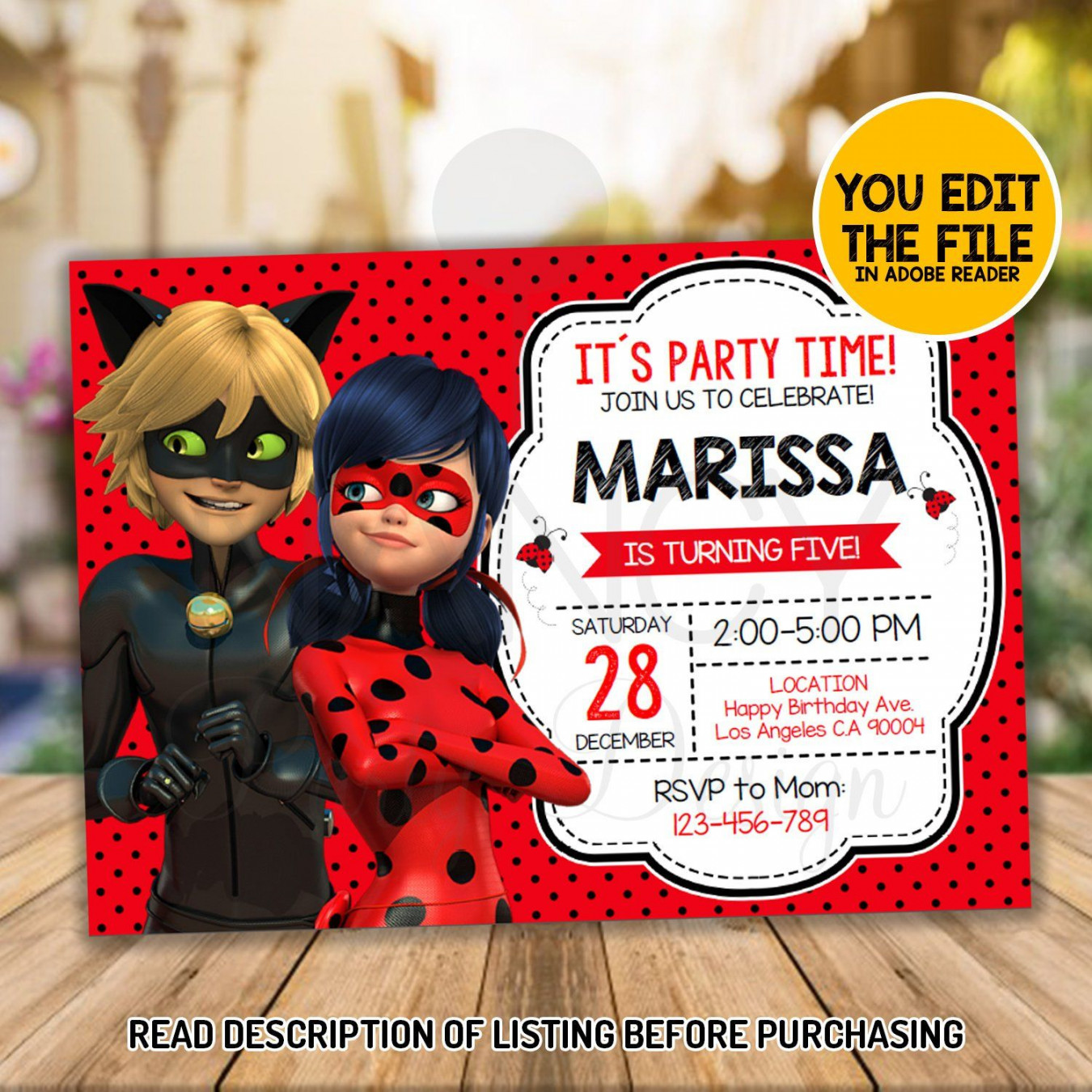 FREE Printable Miraculous Ladybug Invitation Templates  Ladybug