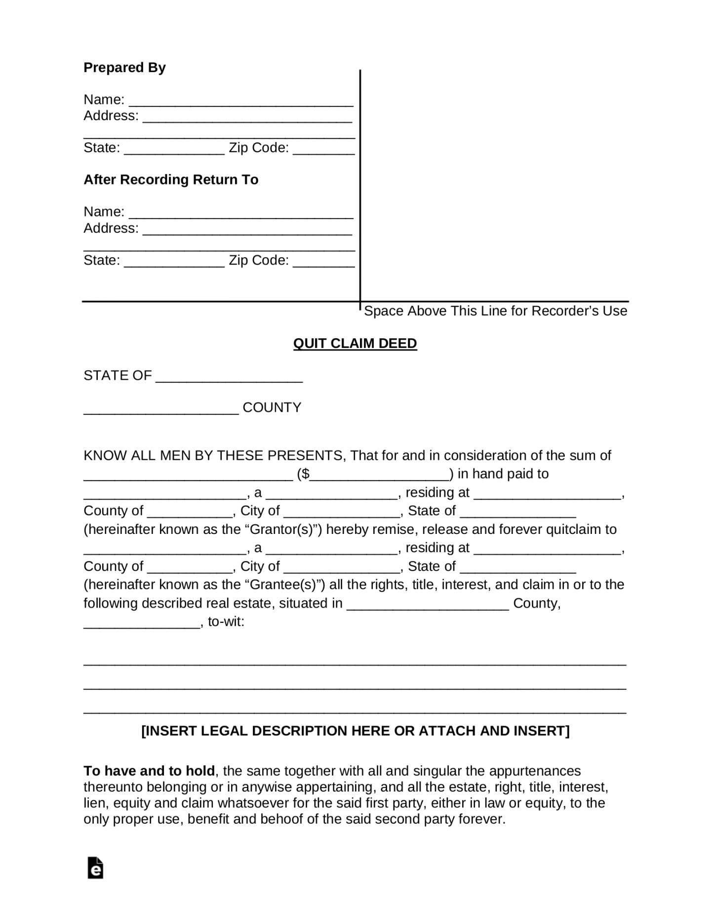 Free Quit Claim Deed Form - PDF  Word – eForms