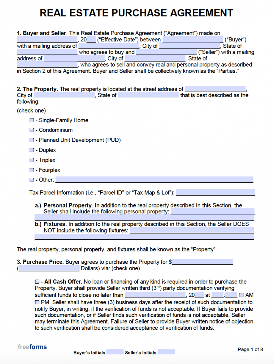 Free Real Estate Purchase Agreements  PDF  WORD