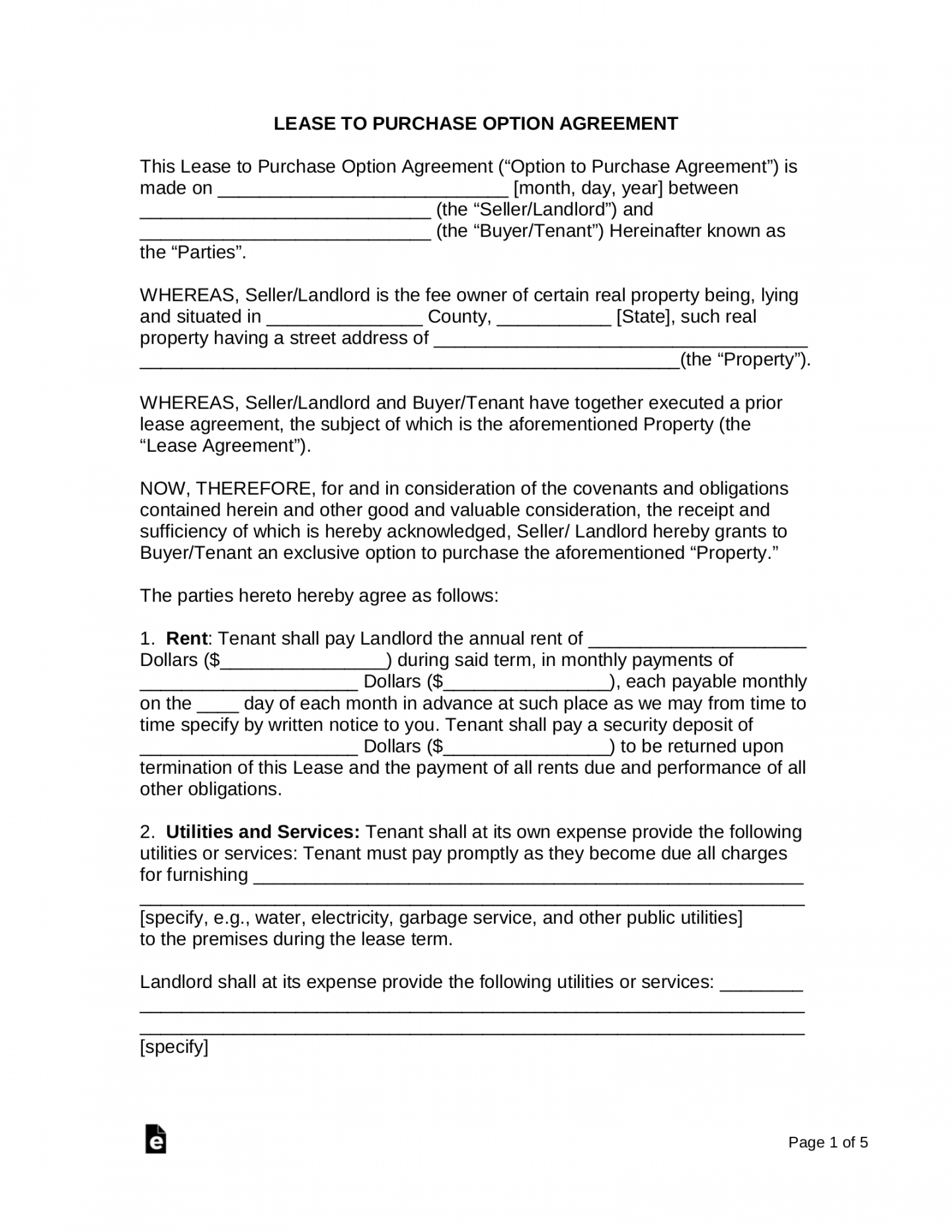 Free Rent-to-Own Lease Agreement (w/Option to Purchase) - PDF