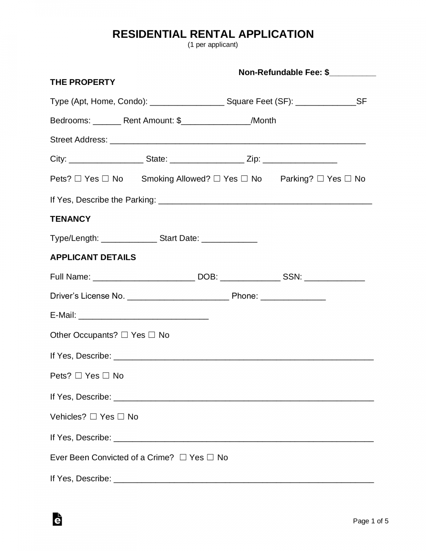 Free Rental Application Form - PDF  Word – eForms