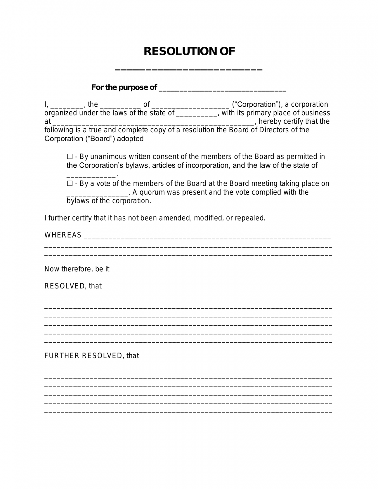 Free Resolution Templates - PDF  Word – eForms