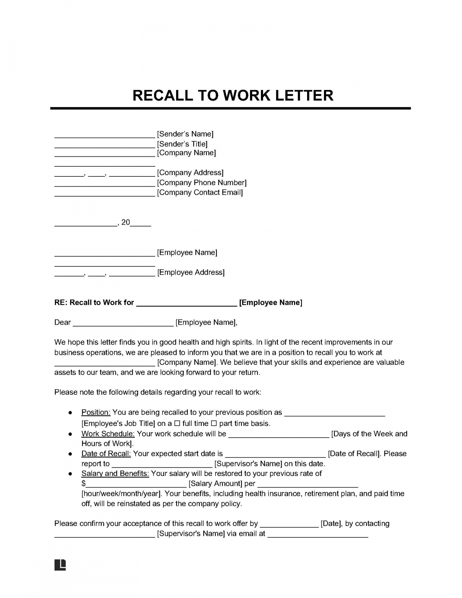 Free Return to Work Letter Template  PDF & Word  Legal Templates